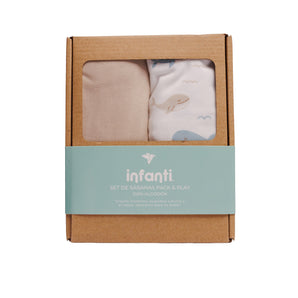 Pack x2 Sabanas Bajeras Pack & Play UTS Ballenas/Beige Papel