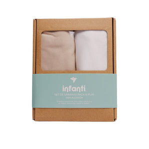 Pack x2 Sabanas Bajeras Pack & Play UTS Beige Papel/Blanco Cremoso